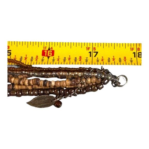 Coldwater Creek Bakelite Look Plants Boho Beaded Necklace Large Leaf Pendant - Picture 6 of 8